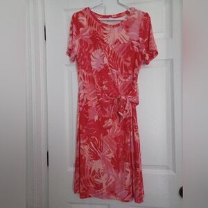 Chico's Red and Pink Faux Wrap Tropical Sundress Size (1) 8-10
